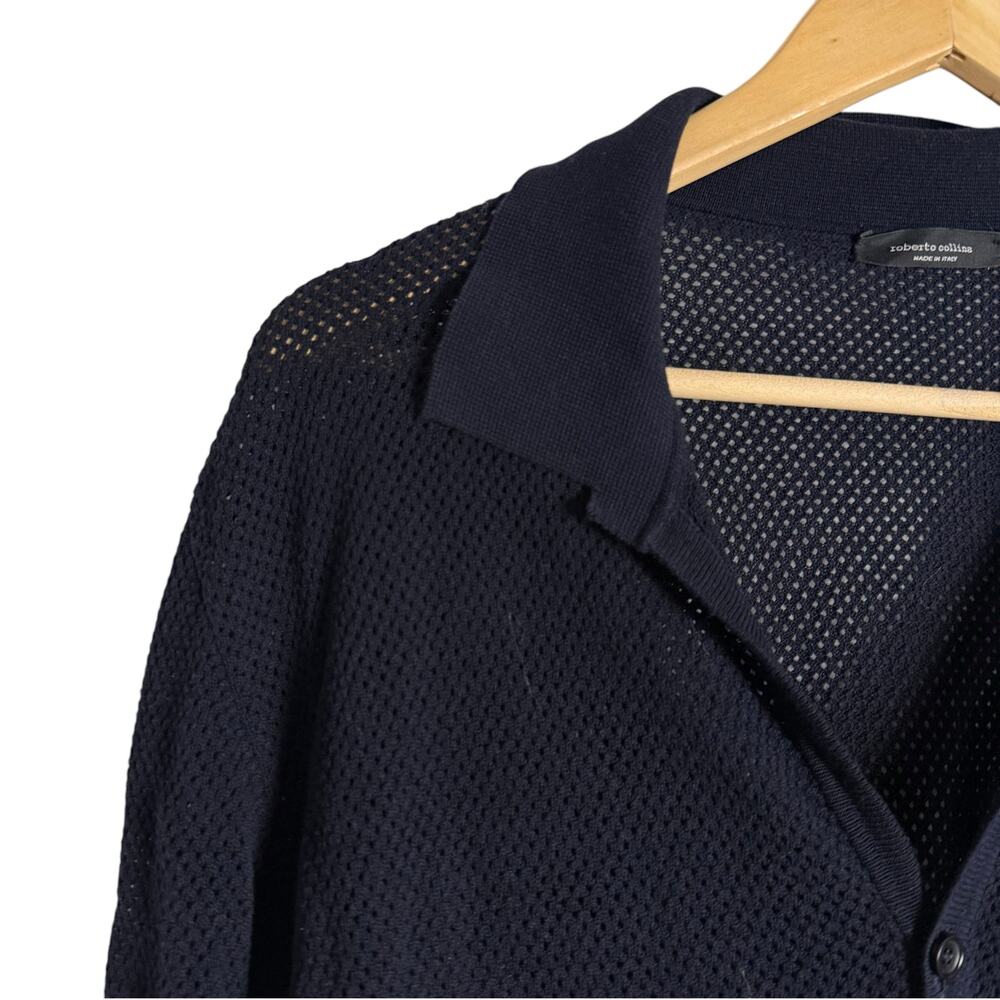 Roberto Collina Italian Navy Blue Perforated Knit Cardigan Sweater Size XL - Picture 6 of 11